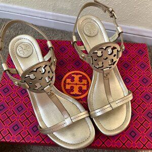 Tory Burch Gold Metallic Miller Wedge Size 5.5